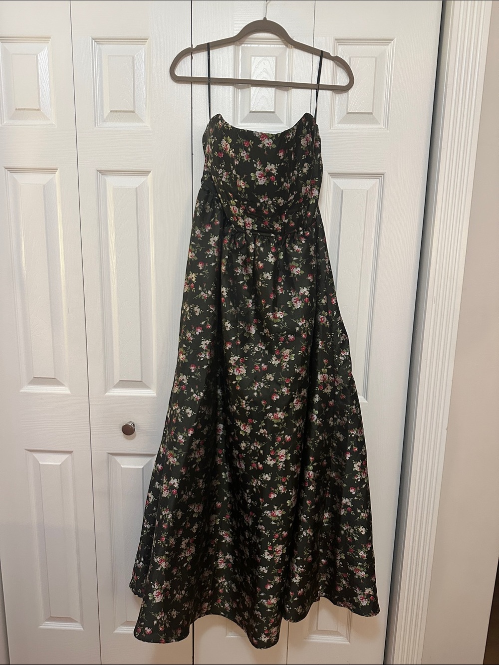 Black Floral Strapless Corset Maxi Dress